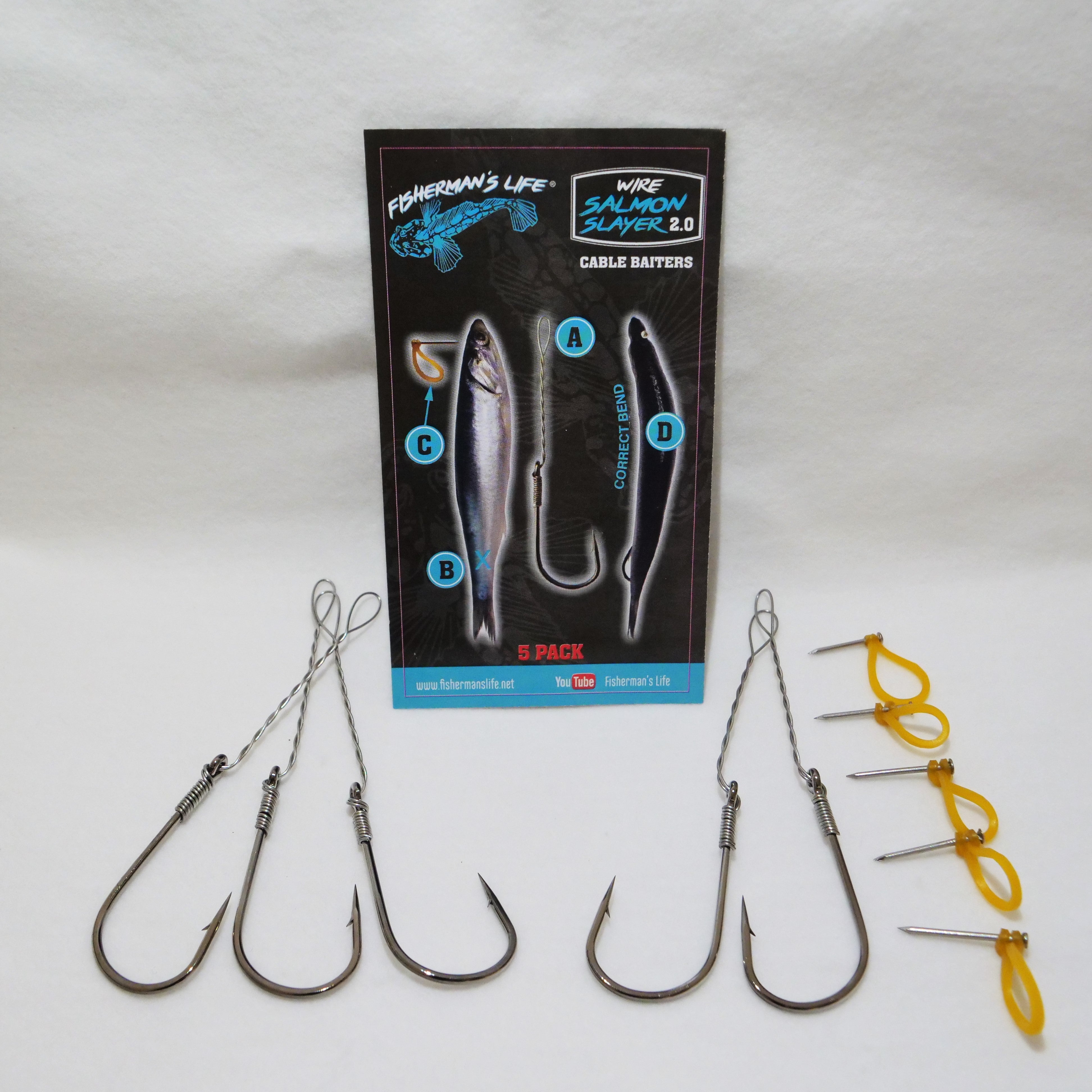Fisherman's Life Cable Baiters 5/0 Wide Gap Hooks For Salmon Fishing
