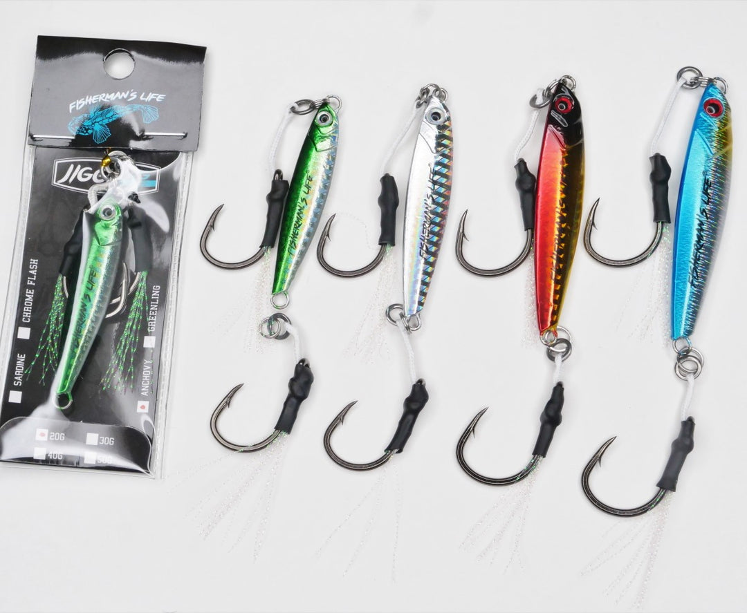 Fisherman's Life Vertical Jigs 20g, 30g, 40g, 50g (Four Color Variations) Fisherman's Life Vertical Jigs 20g, 30g, 40g, 50g (Four Color Variations)